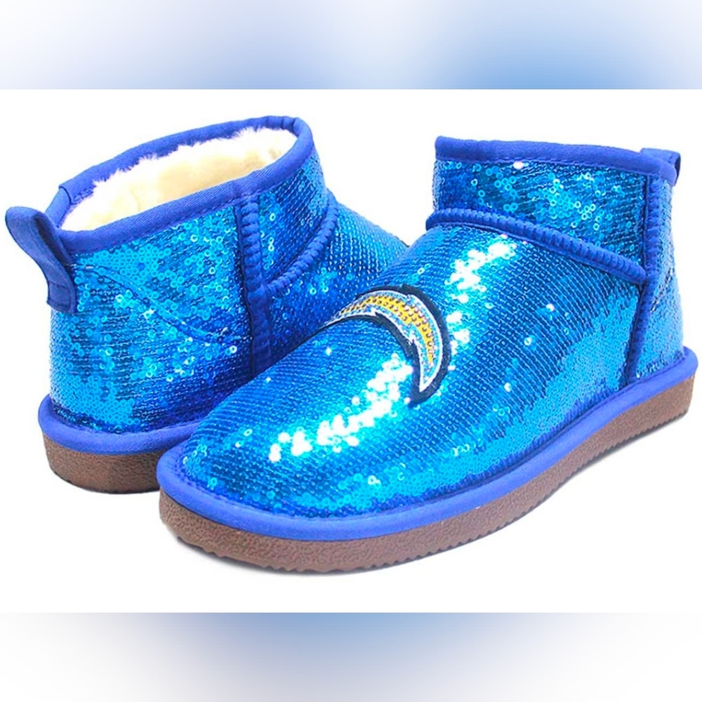 NFL Blue Sequin Ankle Boots Los Angeles Chargers Size 9 New